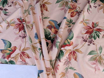 Summer Swallow Bird Flowers Chintz Print -  Pink Multi - By The Yard