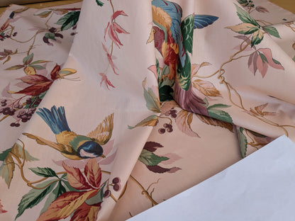 Summer Swallow Bird Flowers Chintz Print -  Pink Multi - By The Yard
