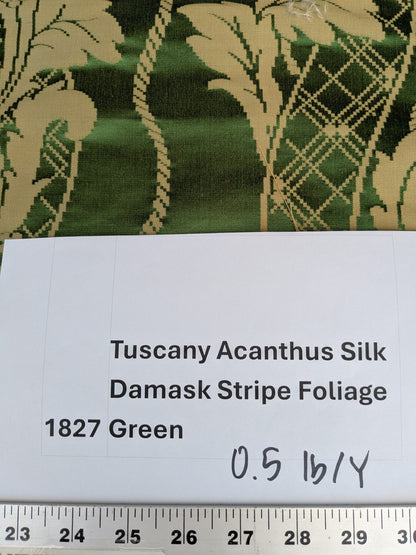 By yard Tuscany Acanthus Silk Damask Stripe Emerald Foliage Green