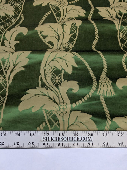By yard Tuscany Acanthus Silk Damask Stripe Emerald Foliage Green