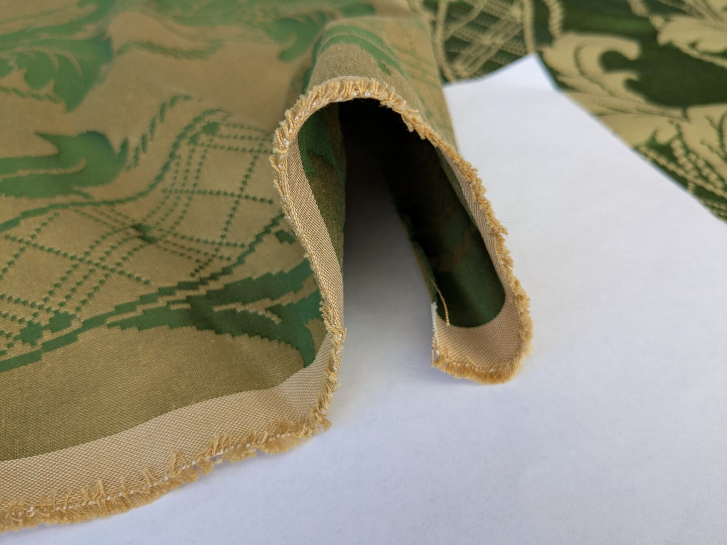 By yard Tuscany Acanthus Silk Damask Stripe Emerald Foliage Green