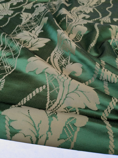 By yard Tuscany Acanthus Silk Damask Stripe Emerald Foliage Green