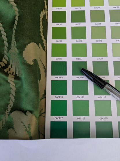 By yard Tuscany Acanthus Silk Damask Stripe Emerald Foliage Green