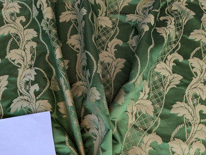 By yard Tuscany Acanthus Silk Damask Stripe Emerald Foliage Green