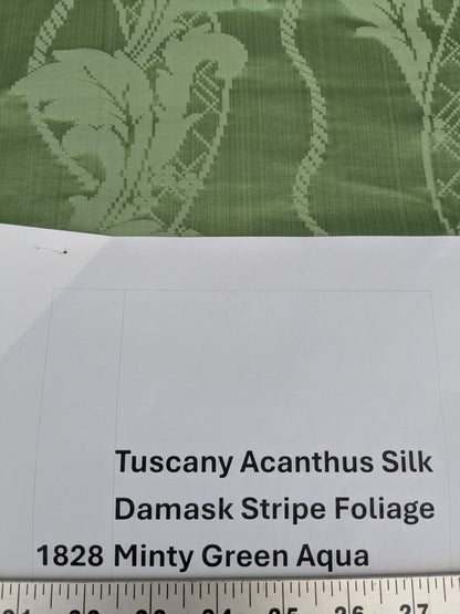 By yard Tuscany Acanthus Silk Damask Stripe Foliage Minty Green Aqua MSRP USD 356/yard