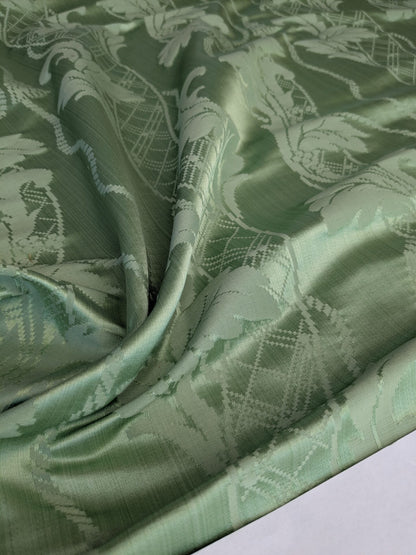 By yard Tuscany Acanthus Silk Damask Stripe Foliage Minty Green Aqua MSRP USD 356/yard