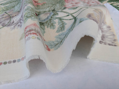 Thames Large English Garden Bouquet Line Print Fabric - Pink Green Red on Yellow - By The Yard