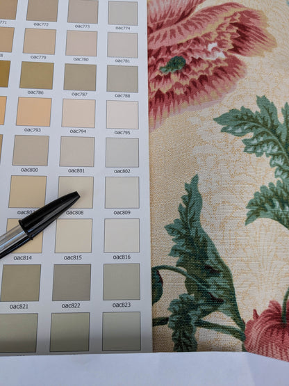 Thames Large English Garden Bouquet Line Print Fabric - Pink Green Red on Yellow - By The Yard