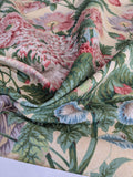 Thames Large English Garden Bouquet Line Print Fabric - Pink Green Red on Yellow - By The Yard