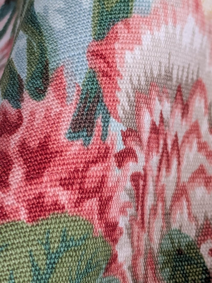 Thames Large English Garden Bouquet Line Print Fabric - Pink Green Red on Yellow - By The Yard