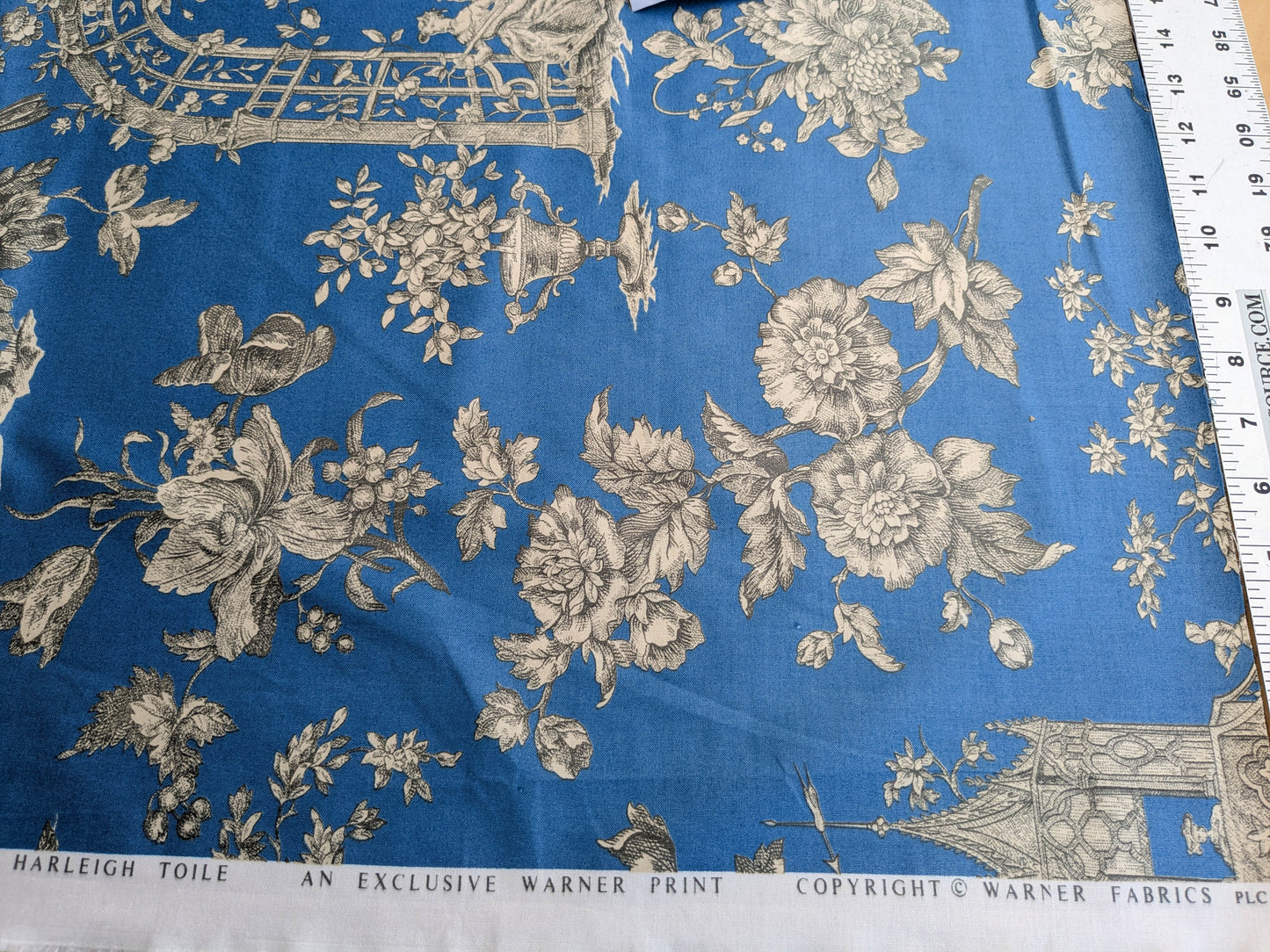 Honeymoon Dove Lovebird in Garden historical Toile Print Cotton Fabric - Blue - By The yard