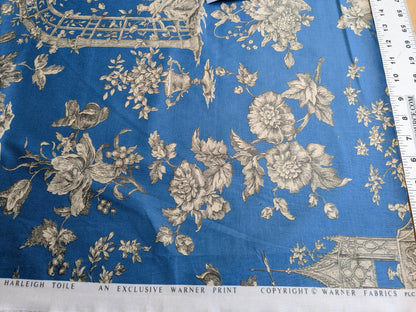 Honeymoon Dove Lovebird in Garden historical Toile Print Cotton Fabric - Blue - By The yard