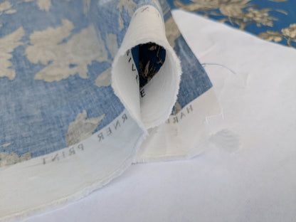 Honeymoon Dove Lovebird in Garden historical Toile Print Cotton Fabric - Blue - By The yard