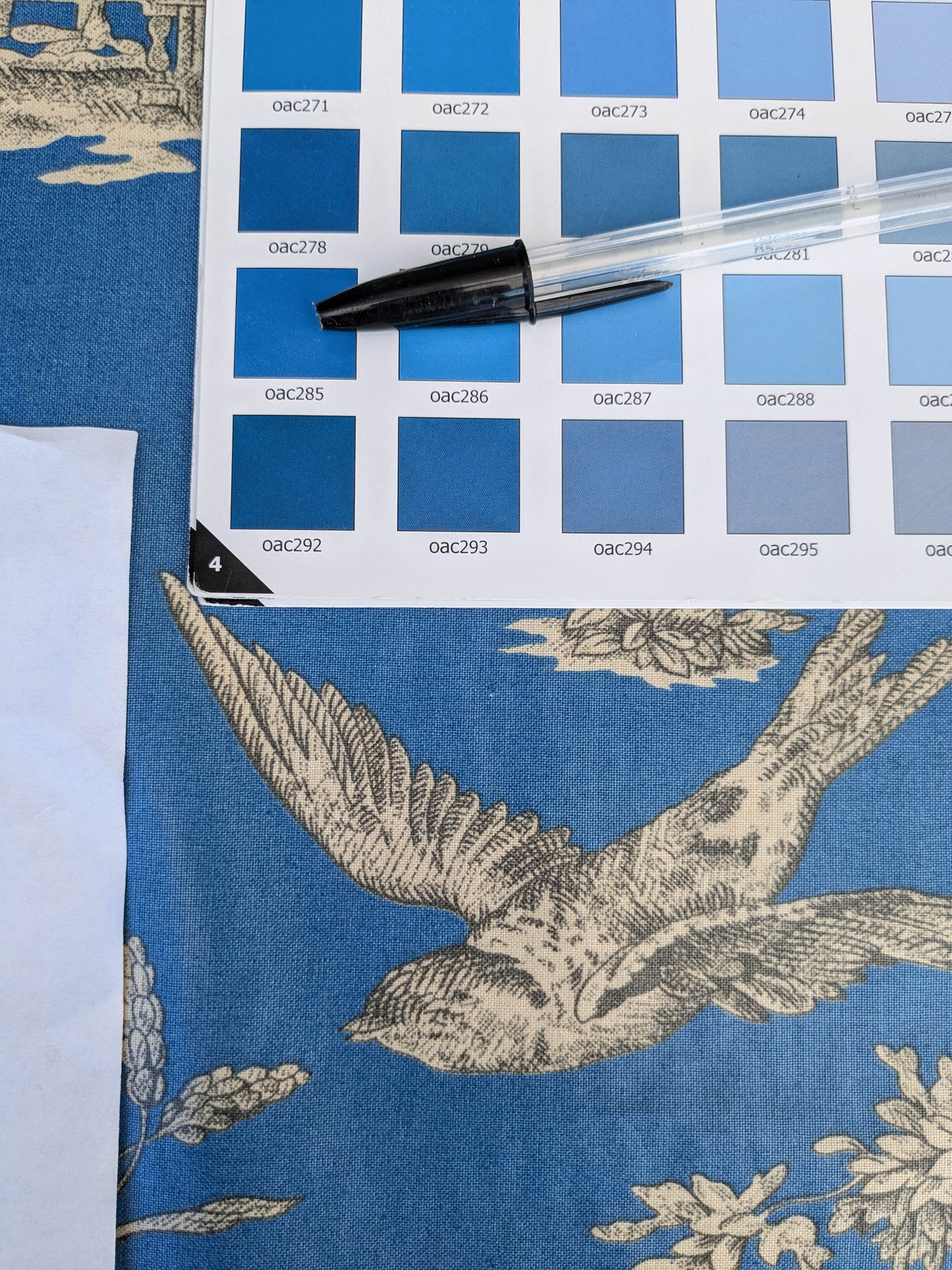 Honeymoon Dove Lovebird in Garden historical Toile Print Cotton Fabric - Blue - By The yard