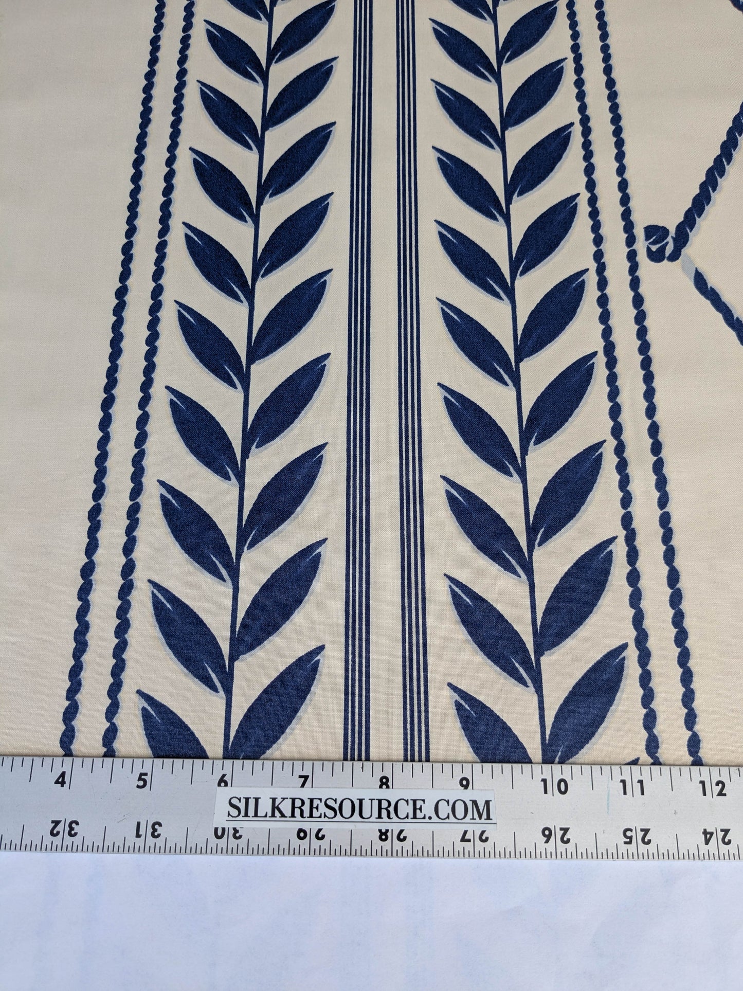 Royal Cord Trompe l'oeil print Chintz Cotton Fabric - blue and Cream - By The yard