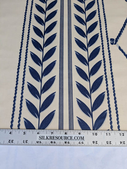 Royal Cord Trompe l'oeil print Chintz Cotton Fabric - blue and Cream - By The yard