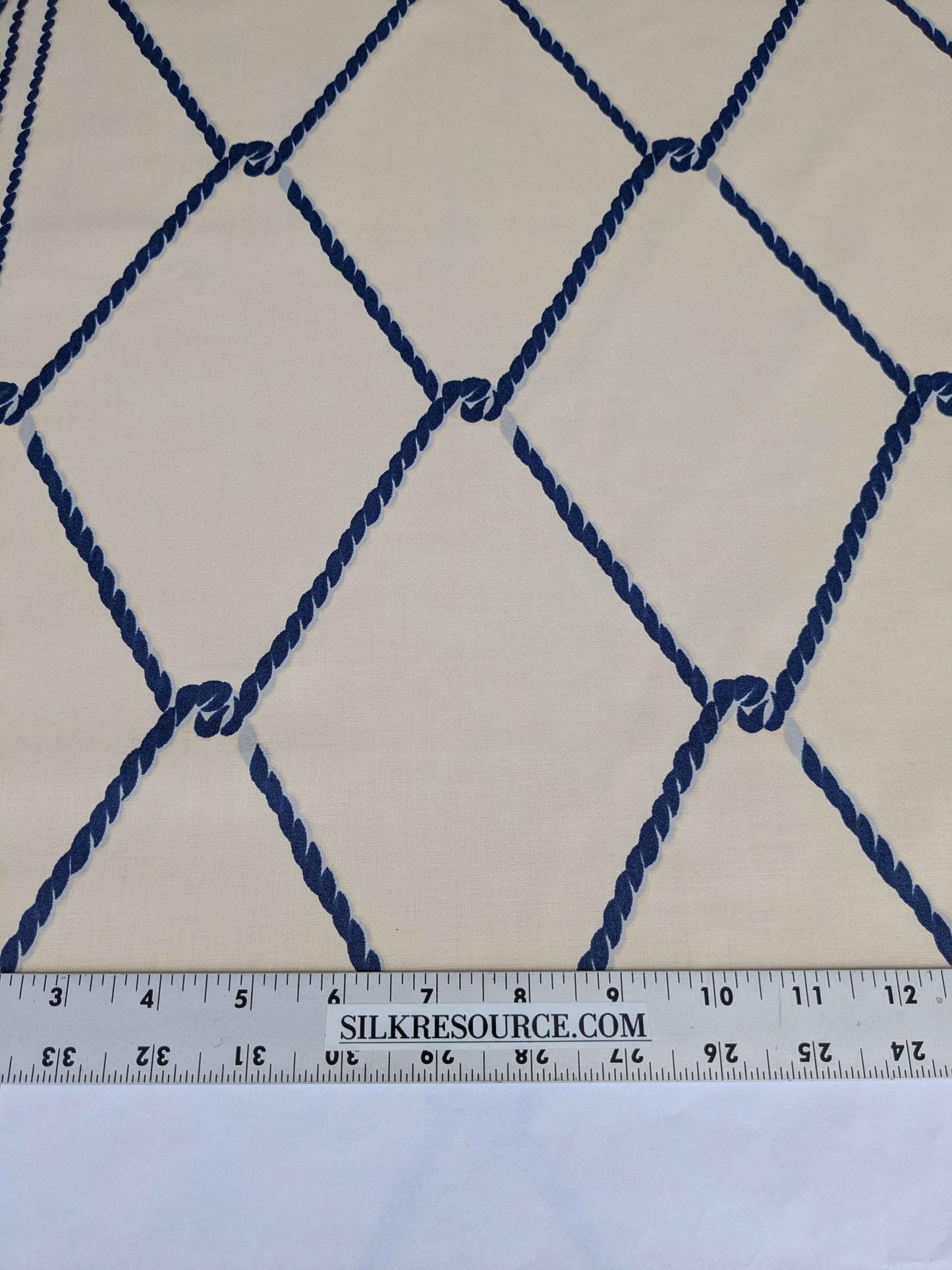 Royal Cord Trompe l'oeil print Chintz Cotton Fabric - blue and Cream - By The yard