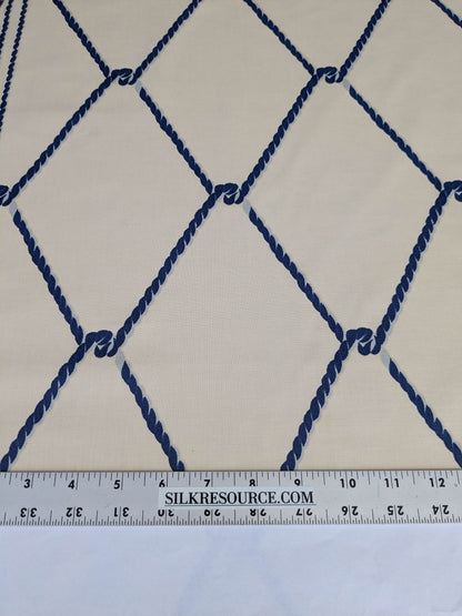 Royal Cord Trompe l'oeil print Chintz Cotton Fabric - blue and Cream - By The yard