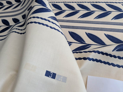 Royal Cord Trompe l'oeil print Chintz Cotton Fabric - blue and Cream - By The yard