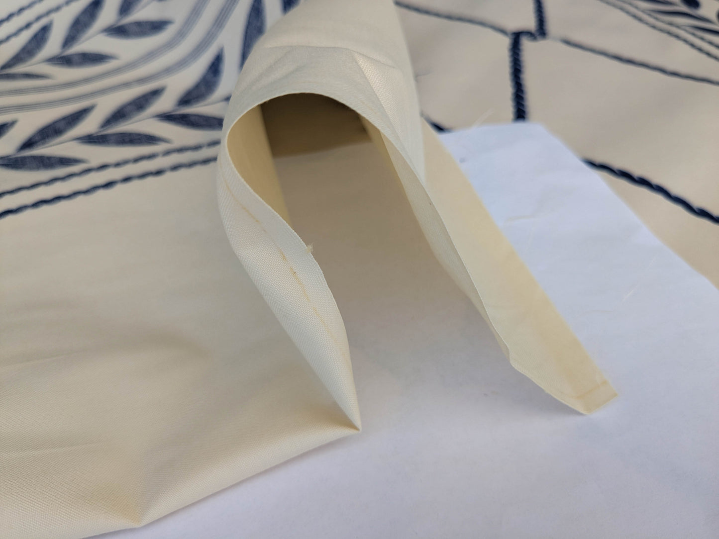 Royal Cord Trompe l'oeil print Chintz Cotton Fabric - blue and Cream - By The yard