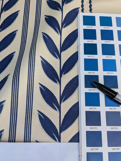 Royal Cord Trompe l'oeil print Chintz Cotton Fabric - blue and Cream - By The yard