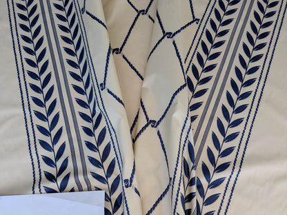 Royal Cord Trompe l'oeil print Chintz Cotton Fabric - blue and Cream - By The yard