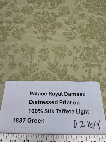 Windsor Castle Renaissance Resist Print Silk Damask - Sage Green on Celery - By The Yard