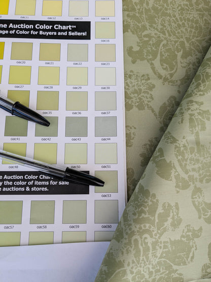 Windsor Castle Renaissance Resist Print Silk Damask - Sage Green on Celery - By The Yard