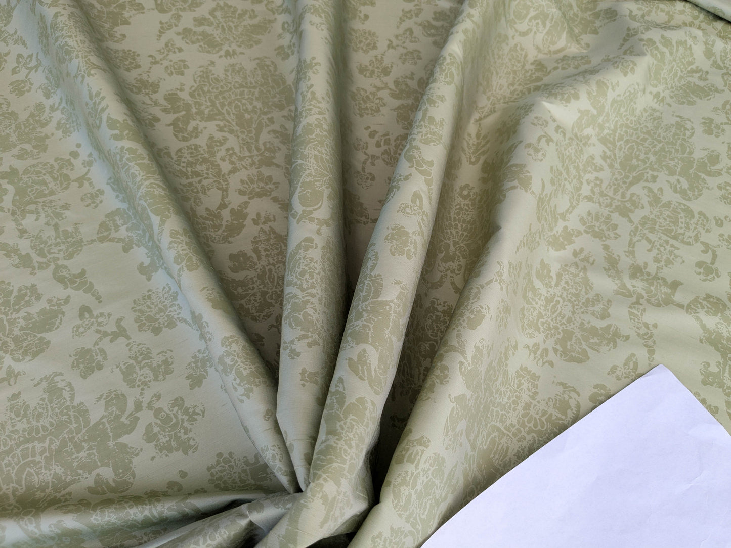 Windsor Castle Renaissance Resist Print Silk Damask - Sage Green on Celery - By The Yard