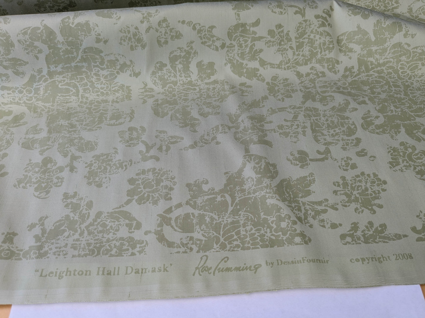 Windsor Castle Renaissance Resist Print Silk Damask - Sage Green on Celery - By The Yard