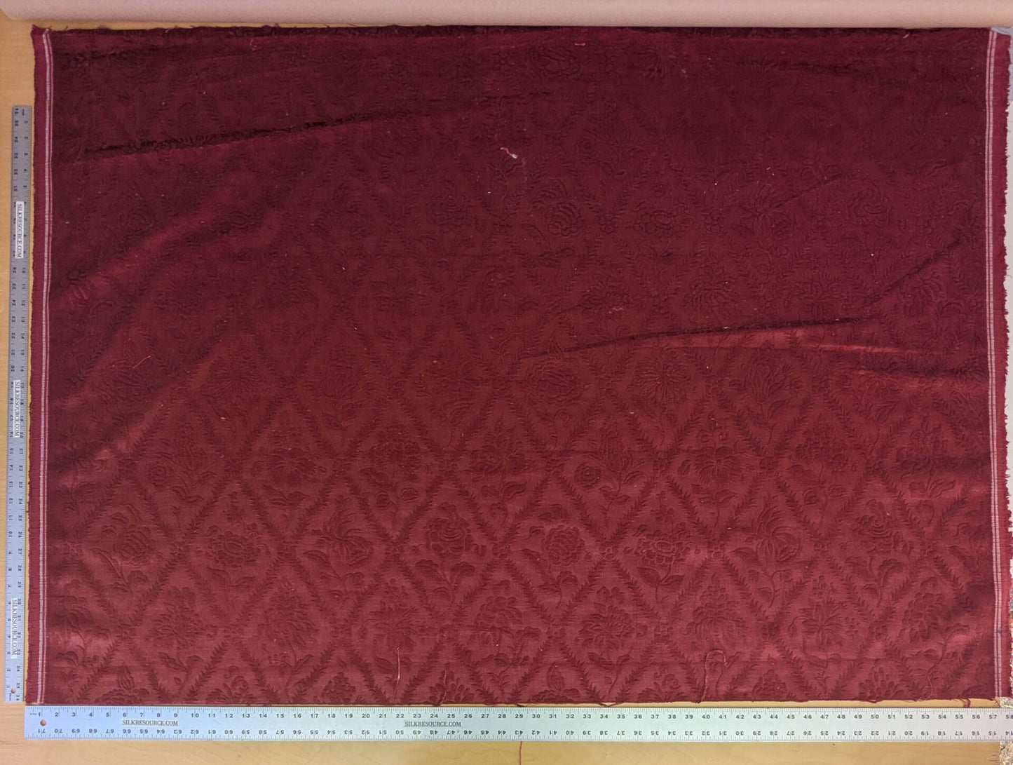 By yard Walled Garden Linen Velvet Gauffrage Rose Peony Lily Tulip Renaissance Embossed Velvet Indian Red MSRP USD 898/Y