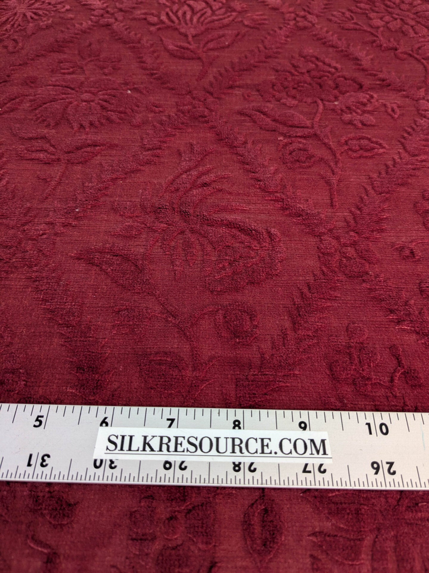 By yard Walled Garden Linen Velvet Gauffrage Rose Peony Lily Tulip Renaissance Embossed Velvet Indian Red MSRP USD 898/Y