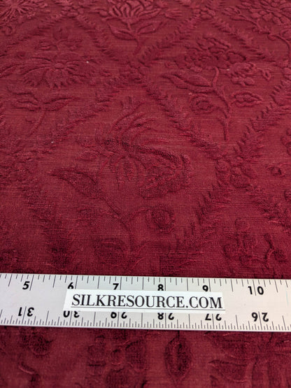 By yard Walled Garden Linen Velvet Gauffrage Rose Peony Lily Tulip Renaissance Embossed Velvet Indian Red MSRP USD 898/Y