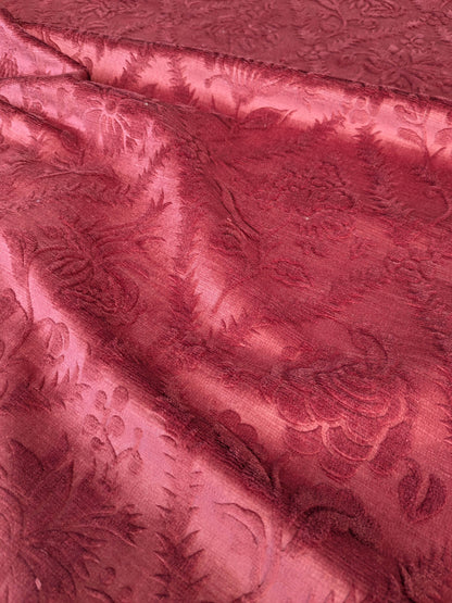 By yard Walled Garden Linen Velvet Gauffrage Rose Peony Lily Tulip Renaissance Embossed Velvet Indian Red MSRP USD 898/Y