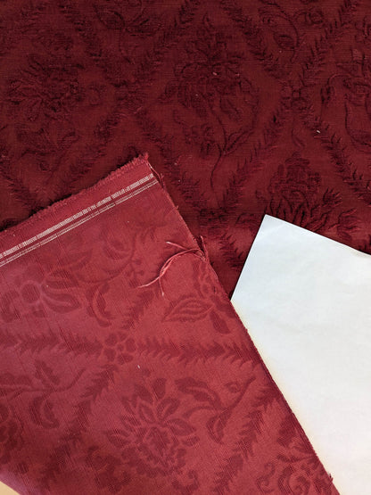 By yard Walled Garden Linen Velvet Gauffrage Rose Peony Lily Tulip Renaissance Embossed Velvet Indian Red MSRP USD 898/Y