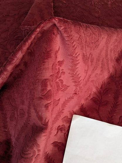 By yard Walled Garden Linen Velvet Gauffrage Rose Peony Lily Tulip Renaissance Embossed Velvet Indian Red MSRP USD 898/Y