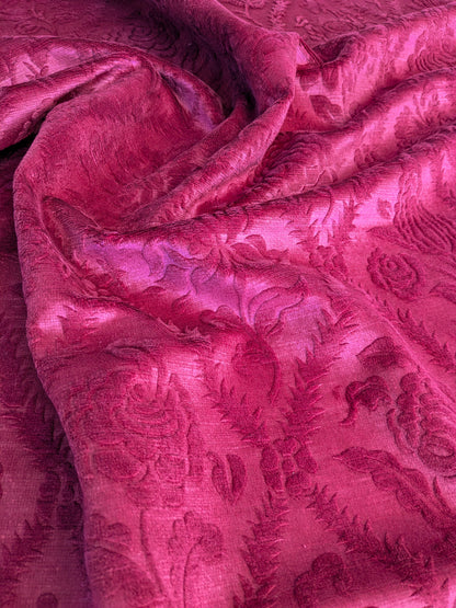 By yard Walled Garden Linen Velvet Gauffrage Rose Peony Lily Tulip Renaissance Embossed Velvet Indian Red MSRP USD 898/Y
