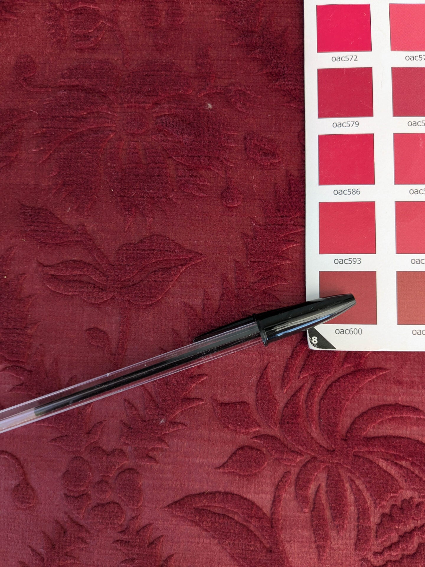 By yard Walled Garden Linen Velvet Gauffrage Rose Peony Lily Tulip Renaissance Embossed Velvet Indian Red MSRP USD 898/Y