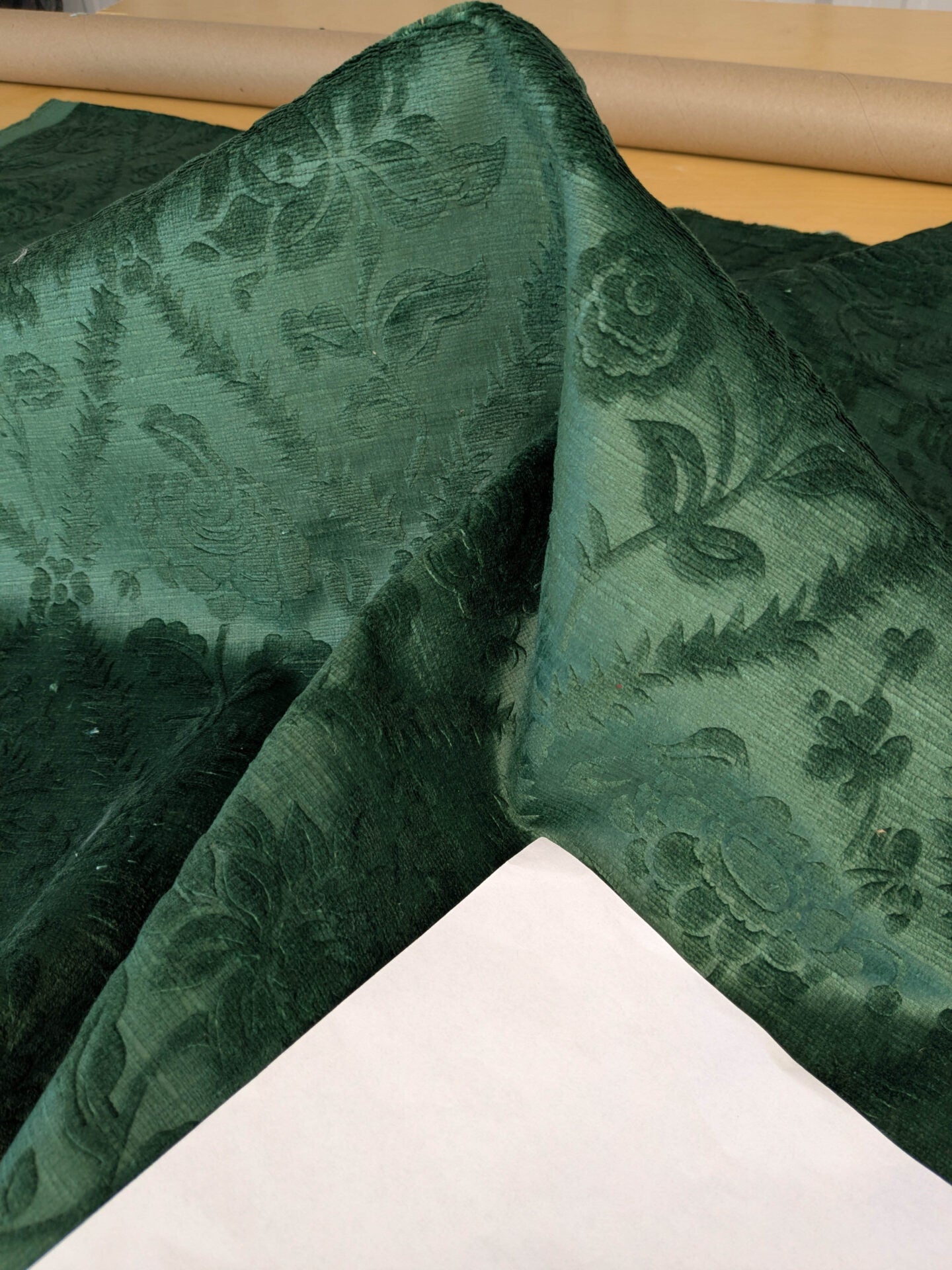 By yard Walled Garden Linen Velvet Gauffrage Renaissance Embossed Velvet Emerald Green MSRP USD 898/Y