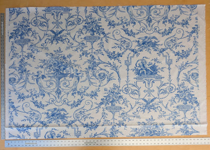 By yard Cavendish Hall Toile Print Historical Angel Cherubs Putti Dove Love Renaissance Toile de Jouy Blue on White