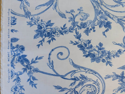 By yard Canvendish Hall Toile Print Historical Angel Cherubs Putti Dove Love Renaissance Toile de Jouy Blue on White