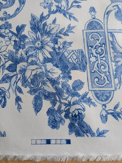 By yard Canvendish Hall Toile Print Historical Angel Cherubs Putti Dove Love Renaissance Toile de Jouy Blue on White