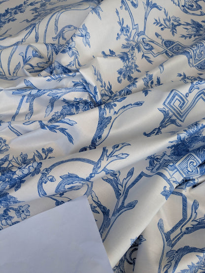 By yard Canvendish Hall Toile Print Historical Angel Cherubs Putti Dove Love Renaissance Toile de Jouy Blue on White