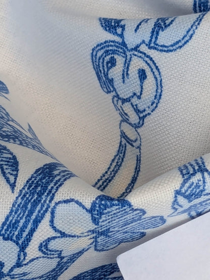 By yard Canvendish Hall Toile Print Historical Angel Cherubs Putti Dove Love Renaissance Toile de Jouy Blue on White