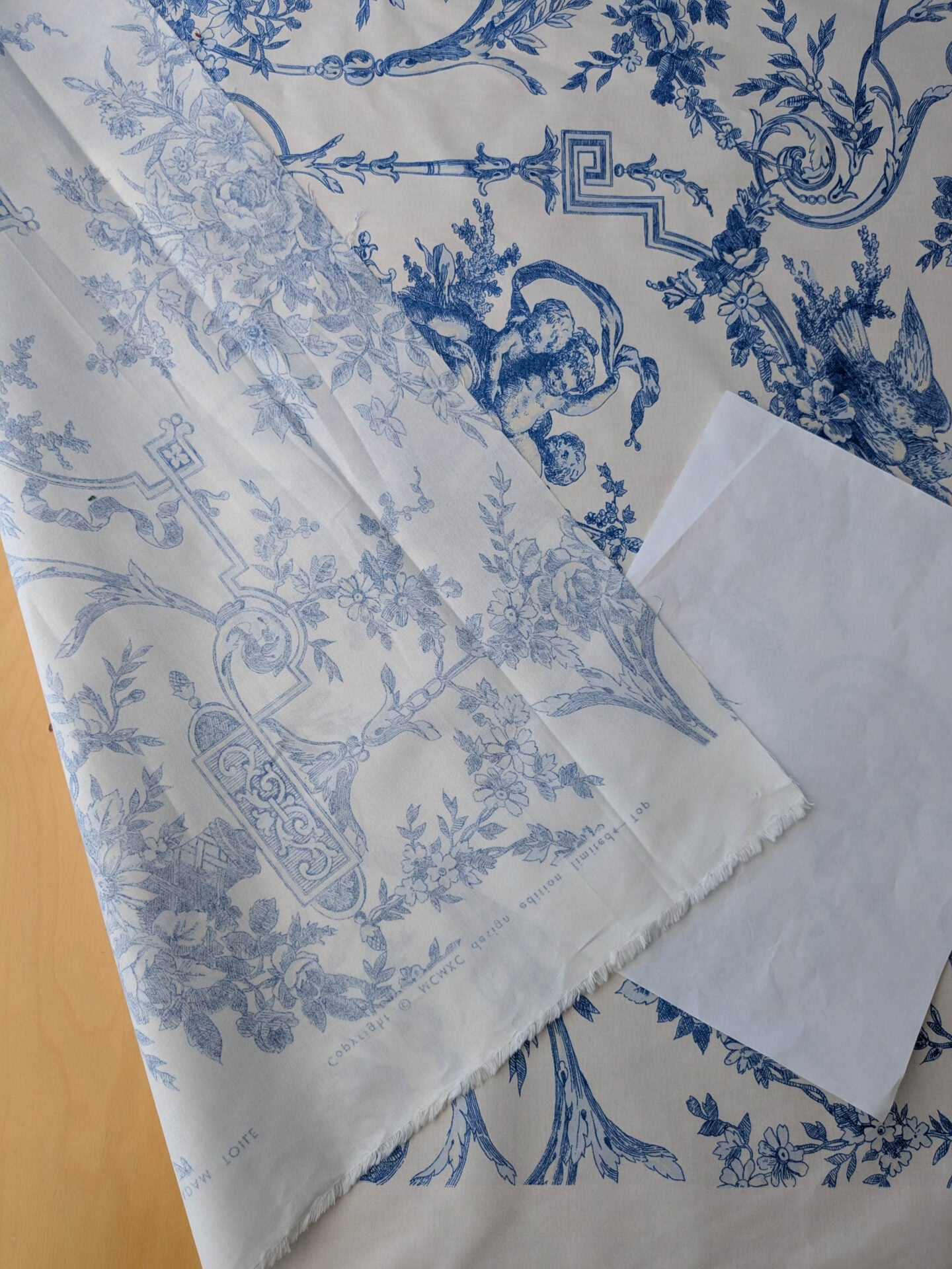 By yard Canvendish Hall Toile Print Historical Angel Cherubs Putti Dove Love Renaissance Toile de Jouy Blue on White