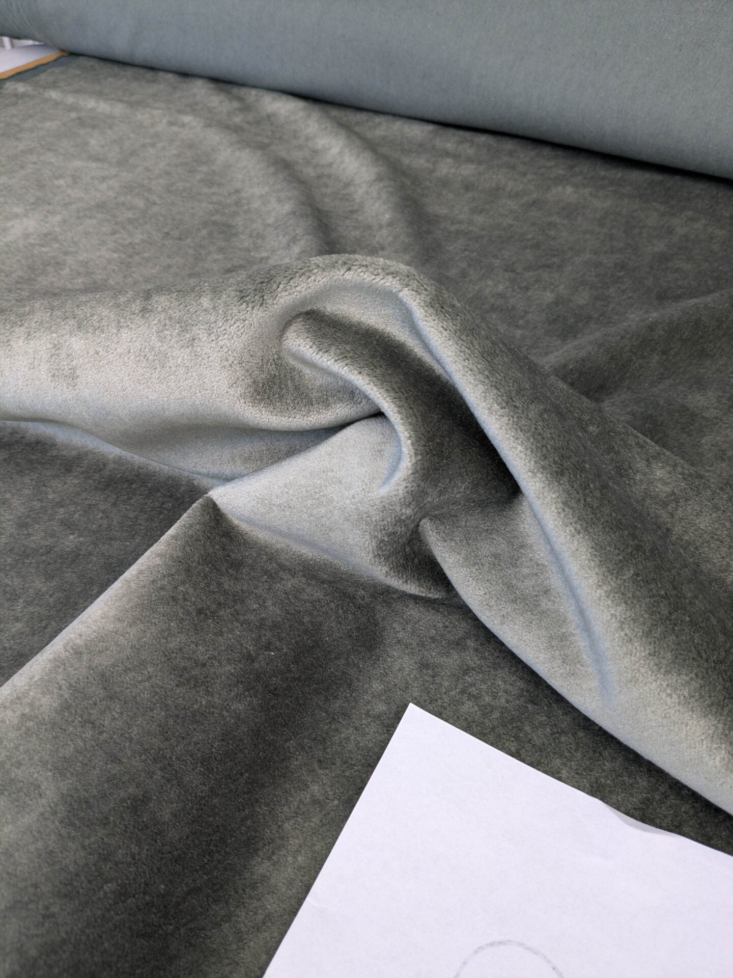 Hedy Silk and Mohair Ultimate Lux Velvet Hollywood Regency in Pale Green Silver Sage Grey MSRP USD 1000+