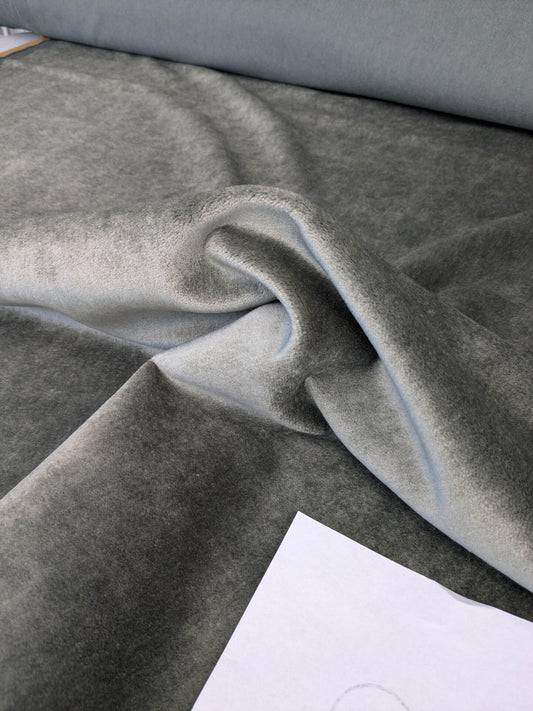 Hedy Silk and Mohair Ultimate Lux Velvet Hollywood Regency in Pale Green Silver Sage Grey MSRP USD 1000+