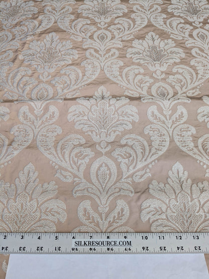 Lovelace Embroidery on Silk Faille Renaissance Damask Naked Peach Pink MSRP USD 413