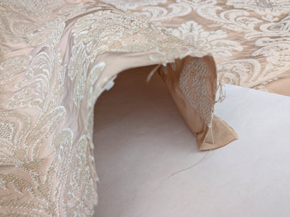 Lovelace Embroidery on Silk Faille Renaissance Damask Naked Peach Pink MSRP USD 413