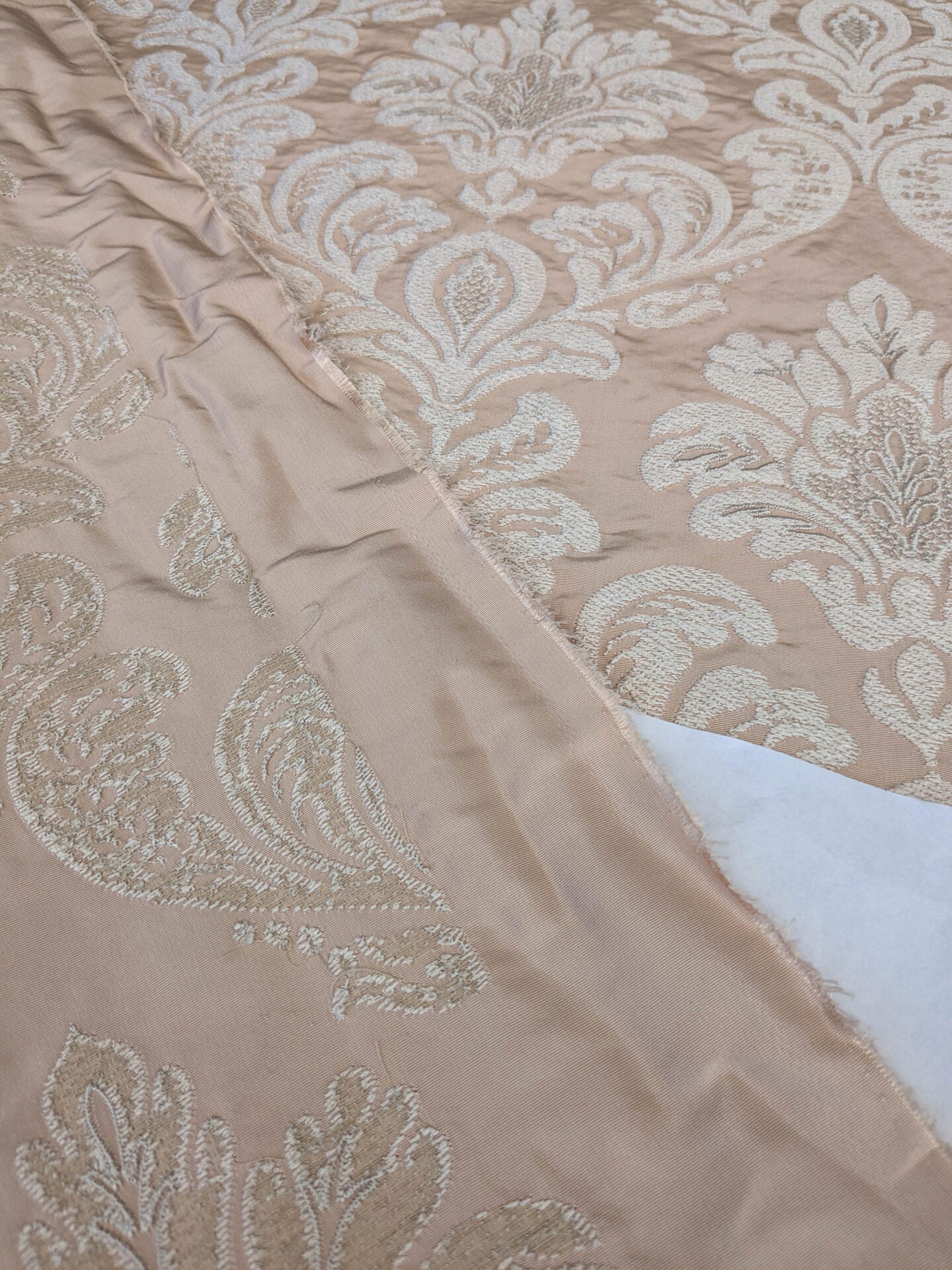 Lovelace Embroidery on Silk Faille Renaissance Damask Naked Peach Pink MSRP USD 413